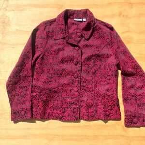 Croft & Barrow Womens Red Black Damask Tapestry Button Front Jacket Size L